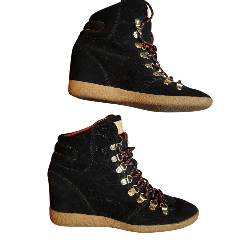 Coach Black Suede Wedge Boots Women's Size 6